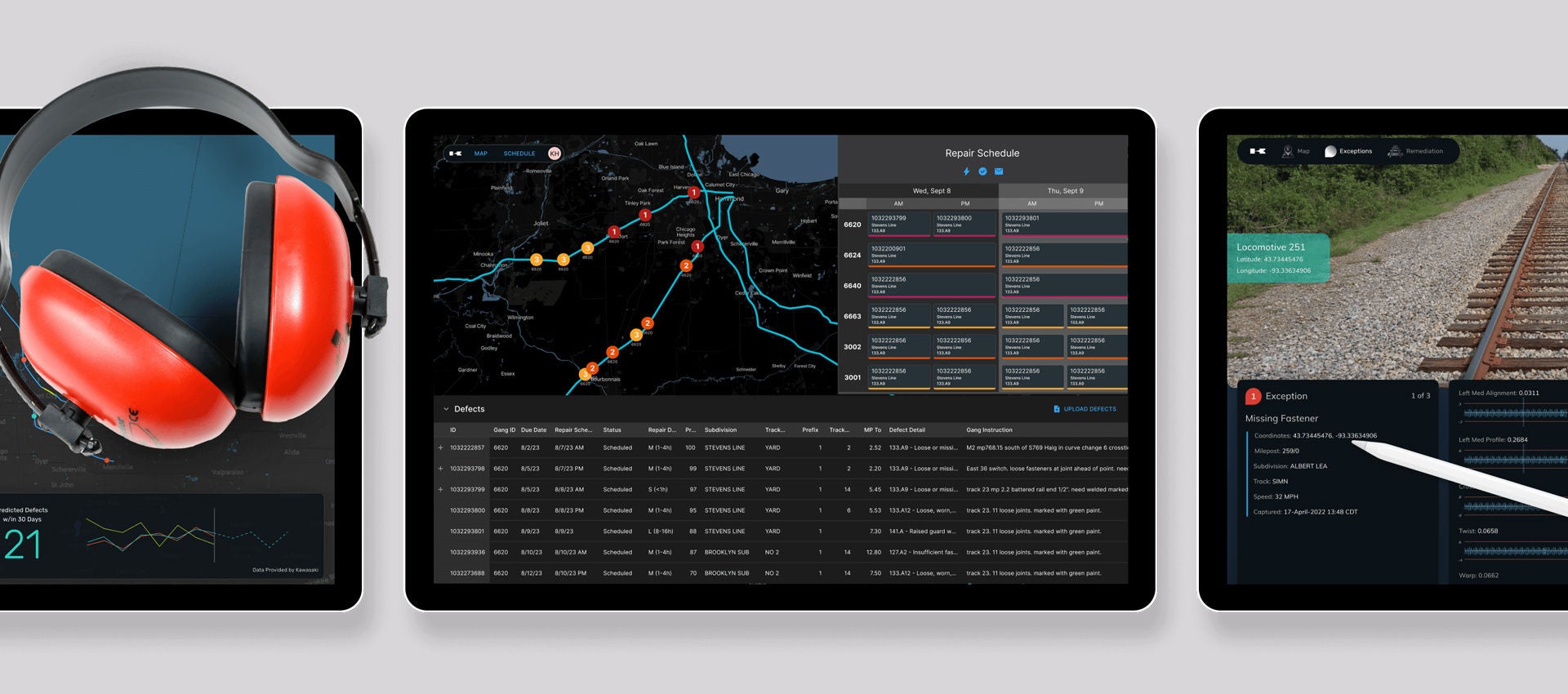 Multiple iPad screens of the interface Slalom created for Kawasaki.